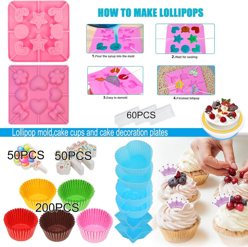 Ranchitel Cake Decorating Kit, 730 Pcs Cake Pop Kit Cake Decorating Supplies with Cake Carrier Holder Springform Pan Sets Toolbox Organizer Turntable Piping Bags Tips Chocolate Molds for Beginner Professional - Image 4